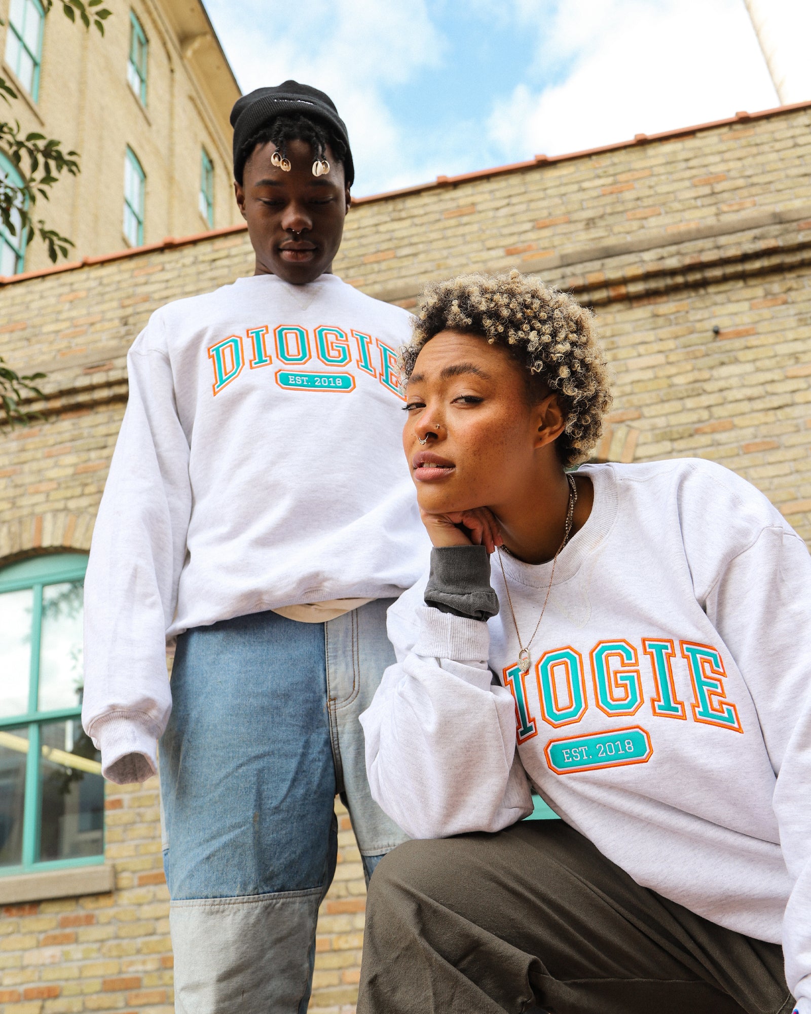 Varsity Crewneck | Heather Grey - Teal & Orange