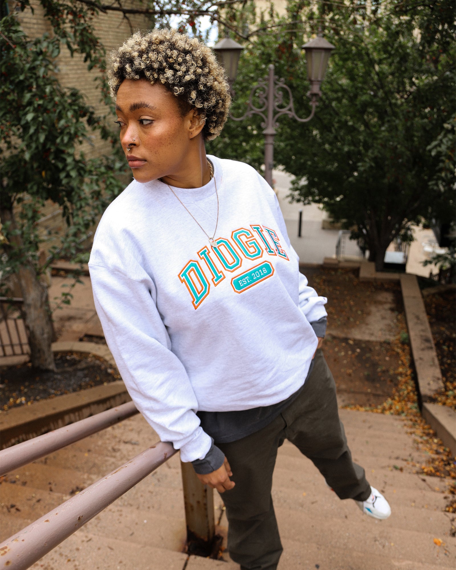 Varsity Crewneck | Heather Grey - Teal & Orange