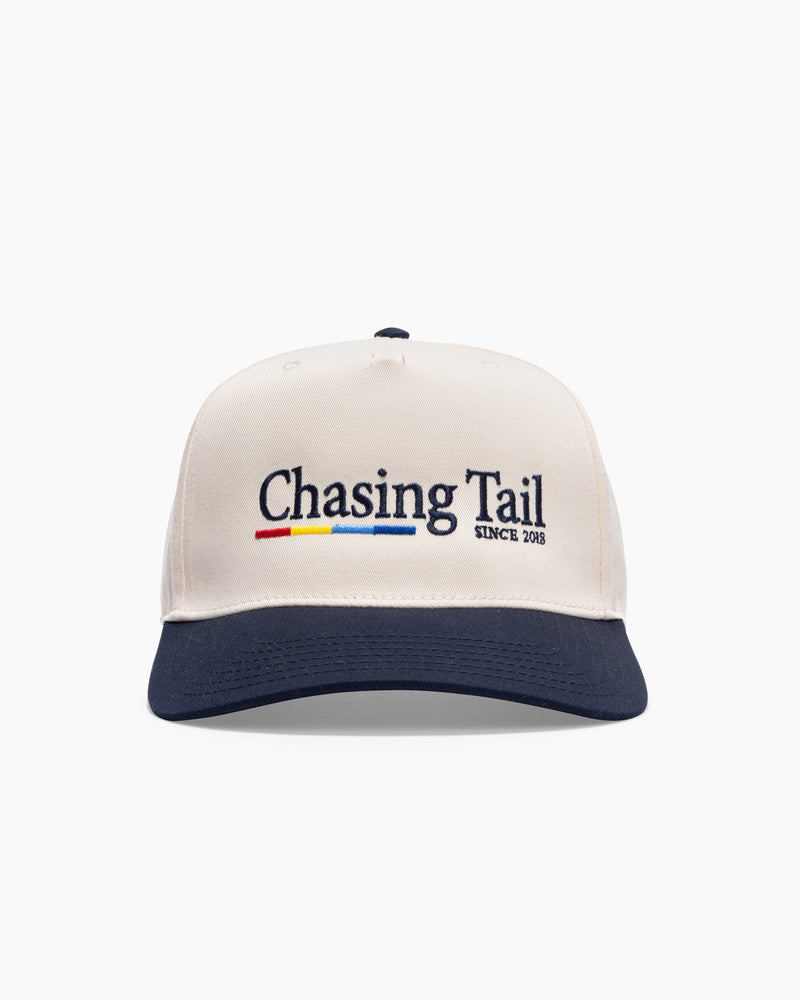 Chasing Tail | 5 Panel Hat | Cream & Navy