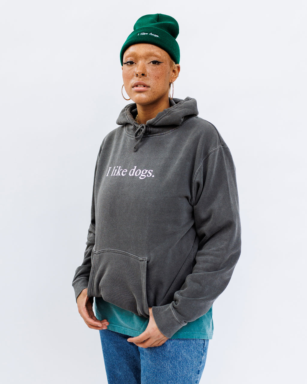 I like dogs. | Core Hooded Sweatshirt | Faded Black | Unisex