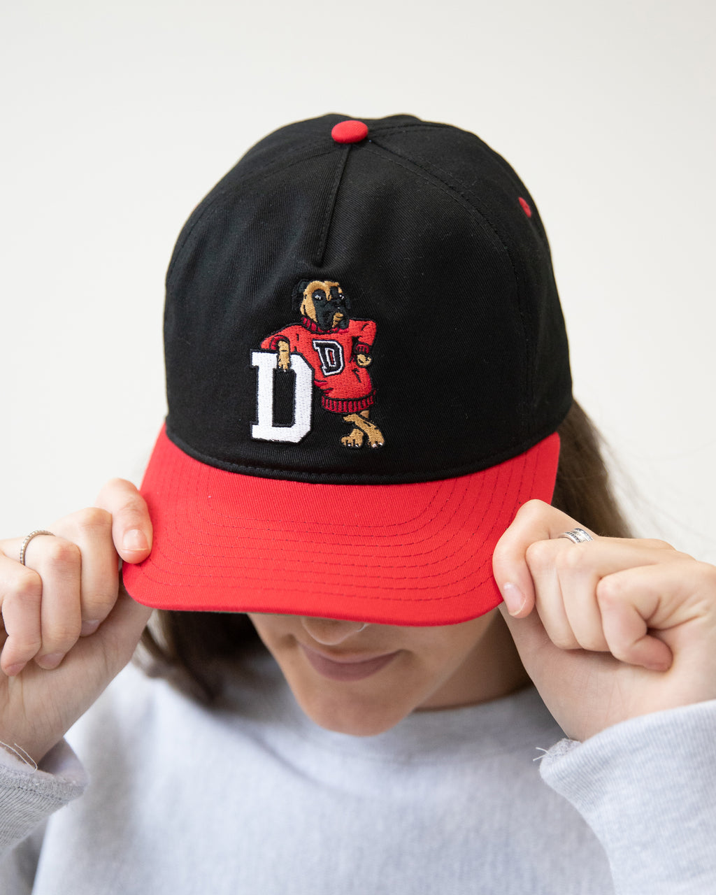 Diogie University | 5-Panel Unstructured Hat | Black and Red